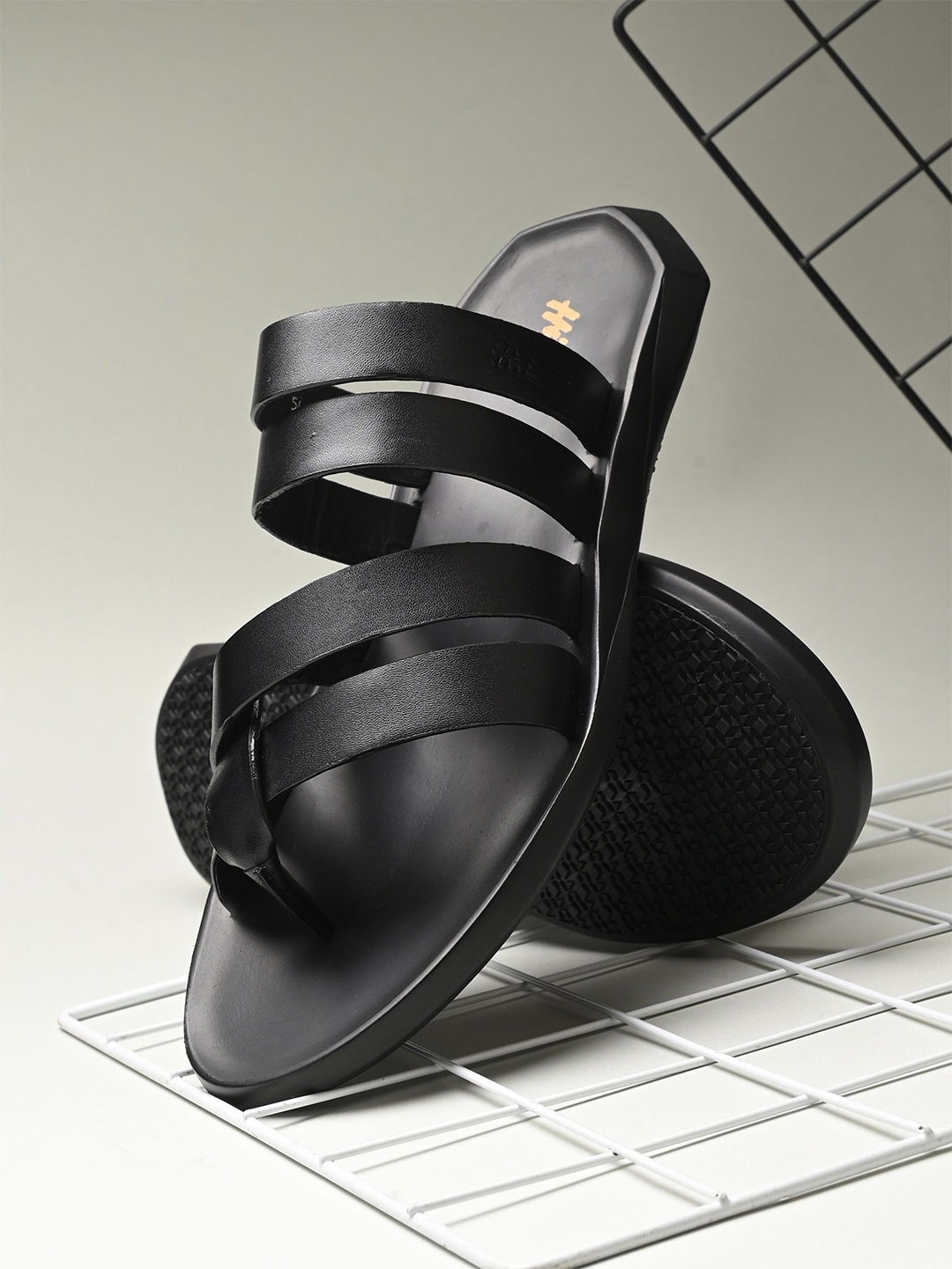 

Hitz Men Leather Comfort Sandals, Black