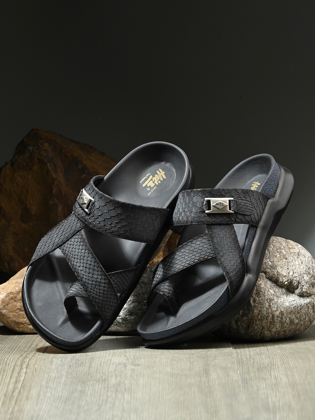 

Hitz Men Leather Comfort Sandals, Grey