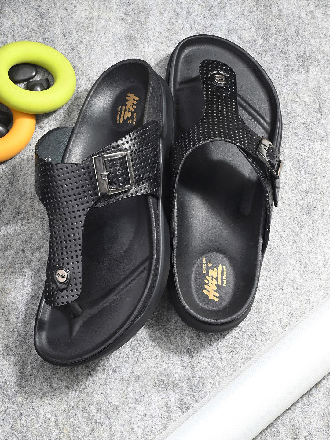 

Hitz Men Leather Comfort Sandals, Black