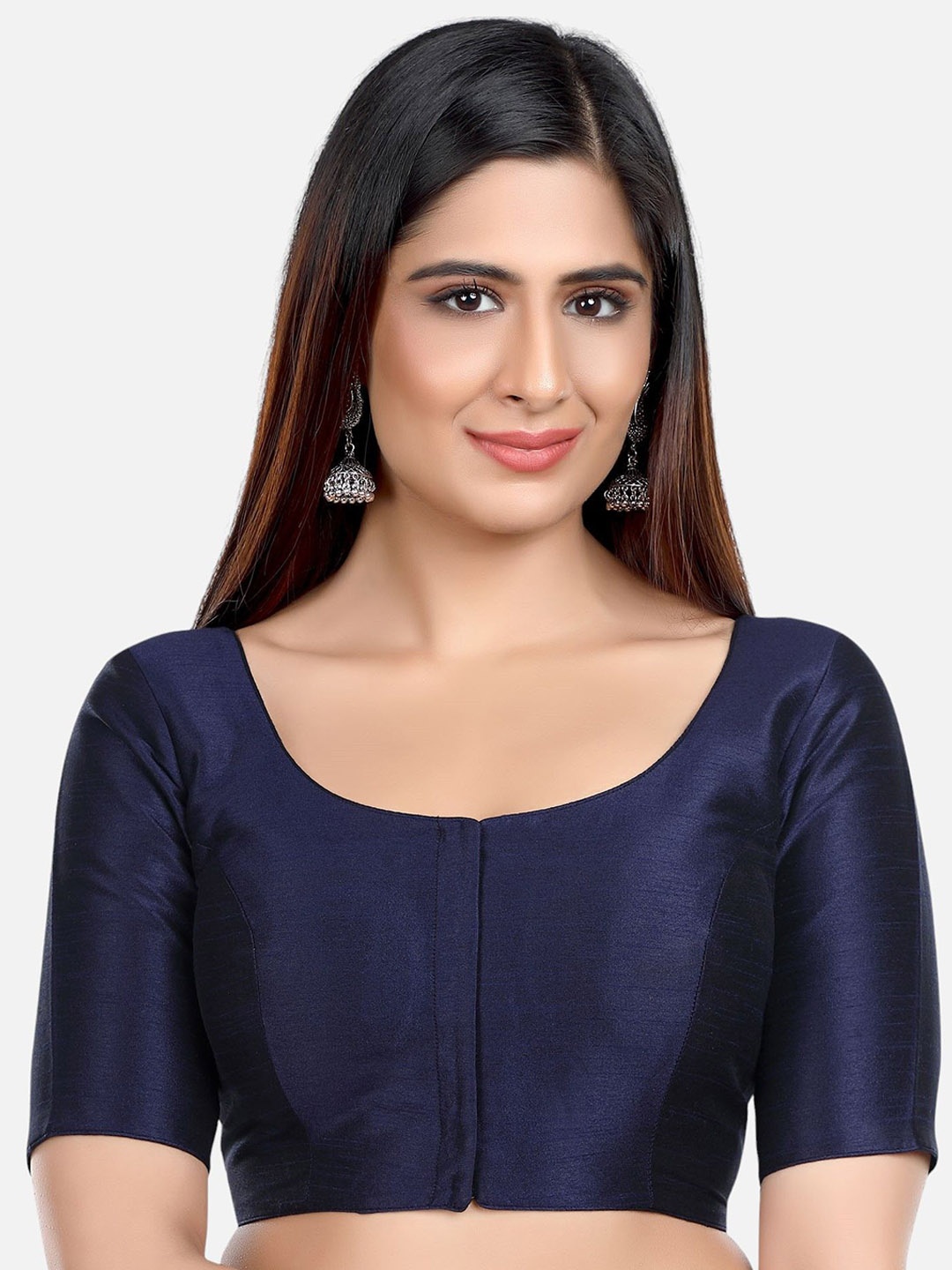 

FEMMIBELLA Round Neck Readymade Saree Blouse, Navy blue