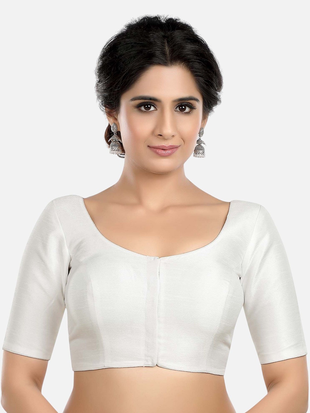 

FEMMIBELLA Solid Round Neck Readymade Saree Blouse, White