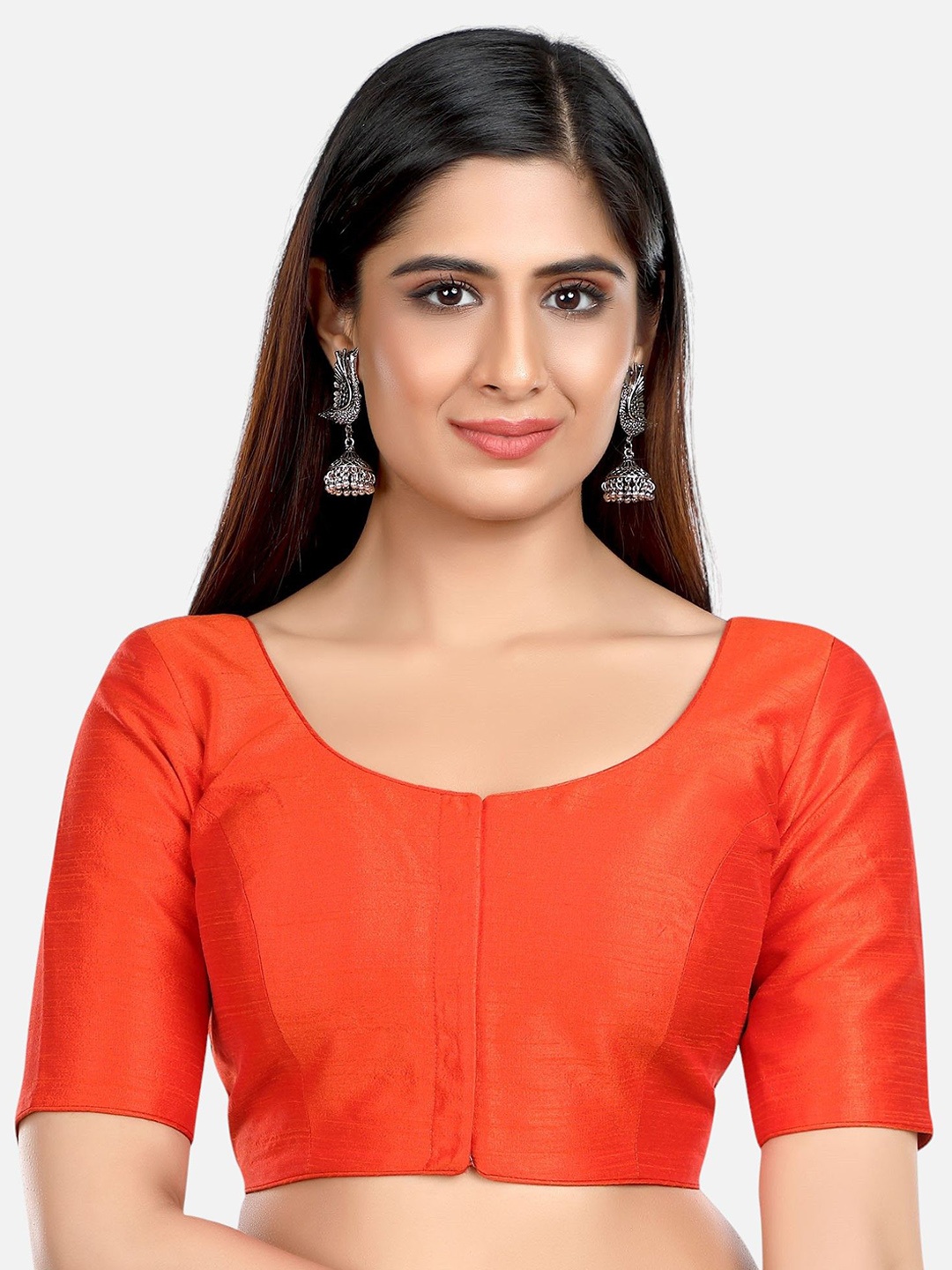 

FEMMIBELLA Solid Round Neck Readymade Saree Blouse, Rust