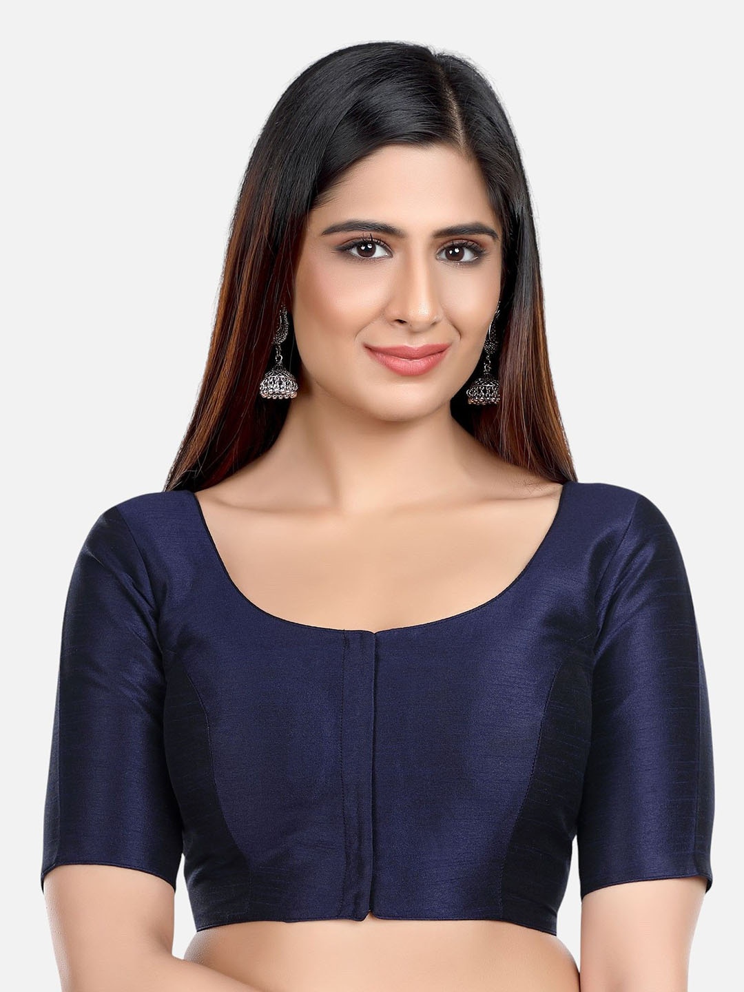

FEMMIBELLA Solid Round Neck Readymade Saree Blouse, Navy blue