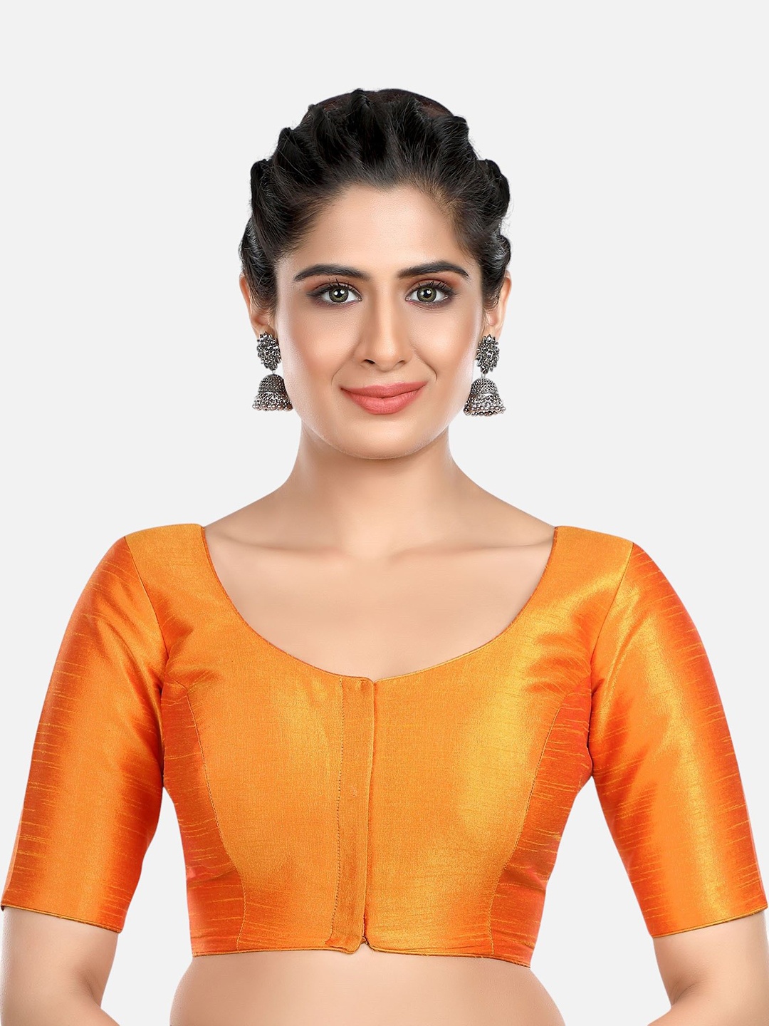 

FEMMIBELLA Silk Round Neck Readymade Saree Blouse, Mustard