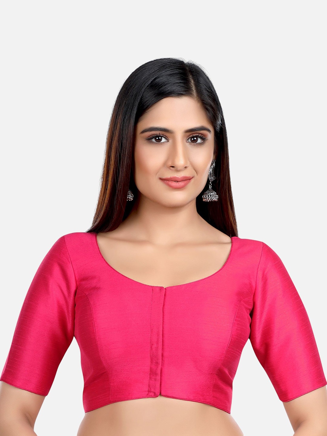 

FEMMIBELLA Solid Round Neck Readymade Saree Blouse, Pink