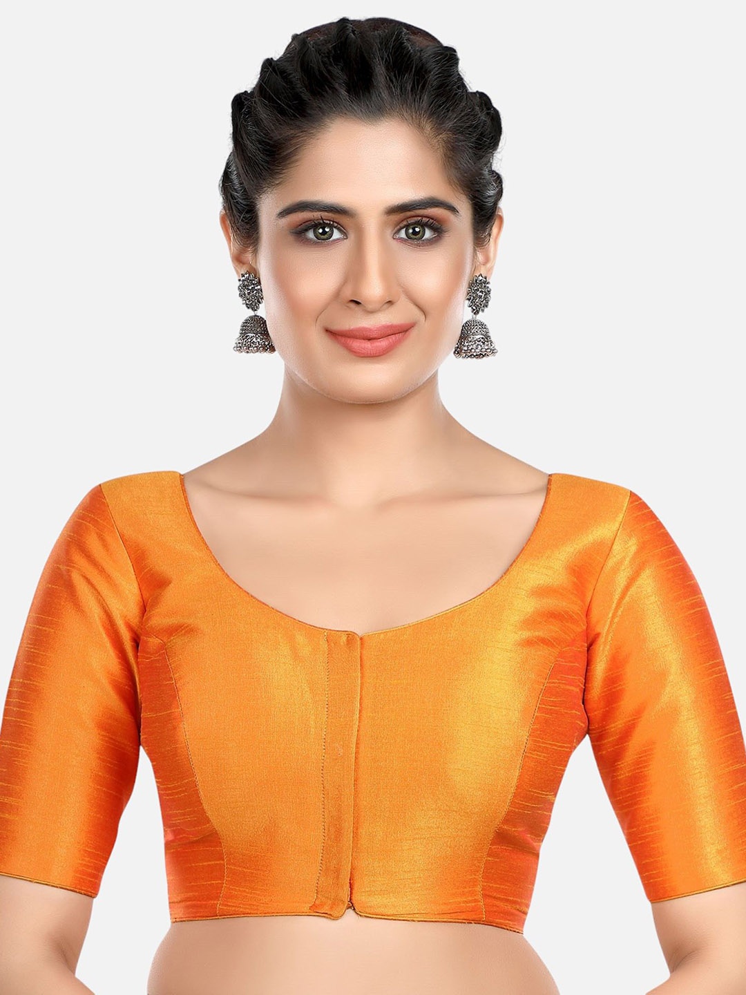 

FEMMIBELLA Silk Round Neck Saree Blouse, Mustard