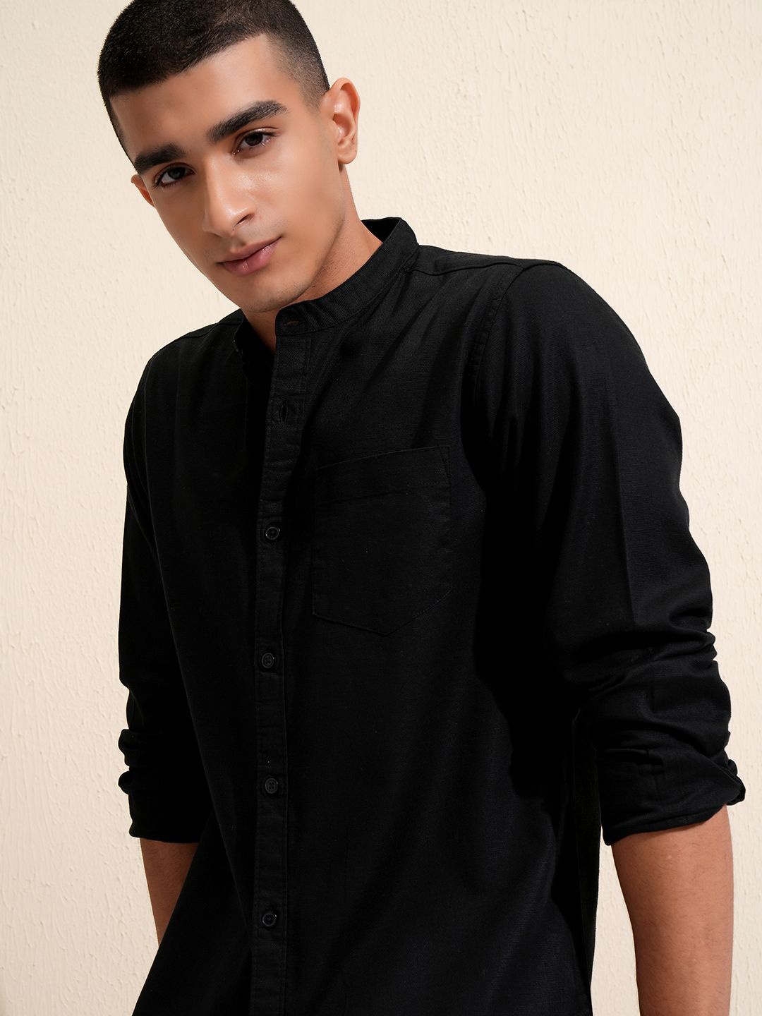 

HIGHLANDER Popcorn Textured Printed Checked Casual Shirt, Black