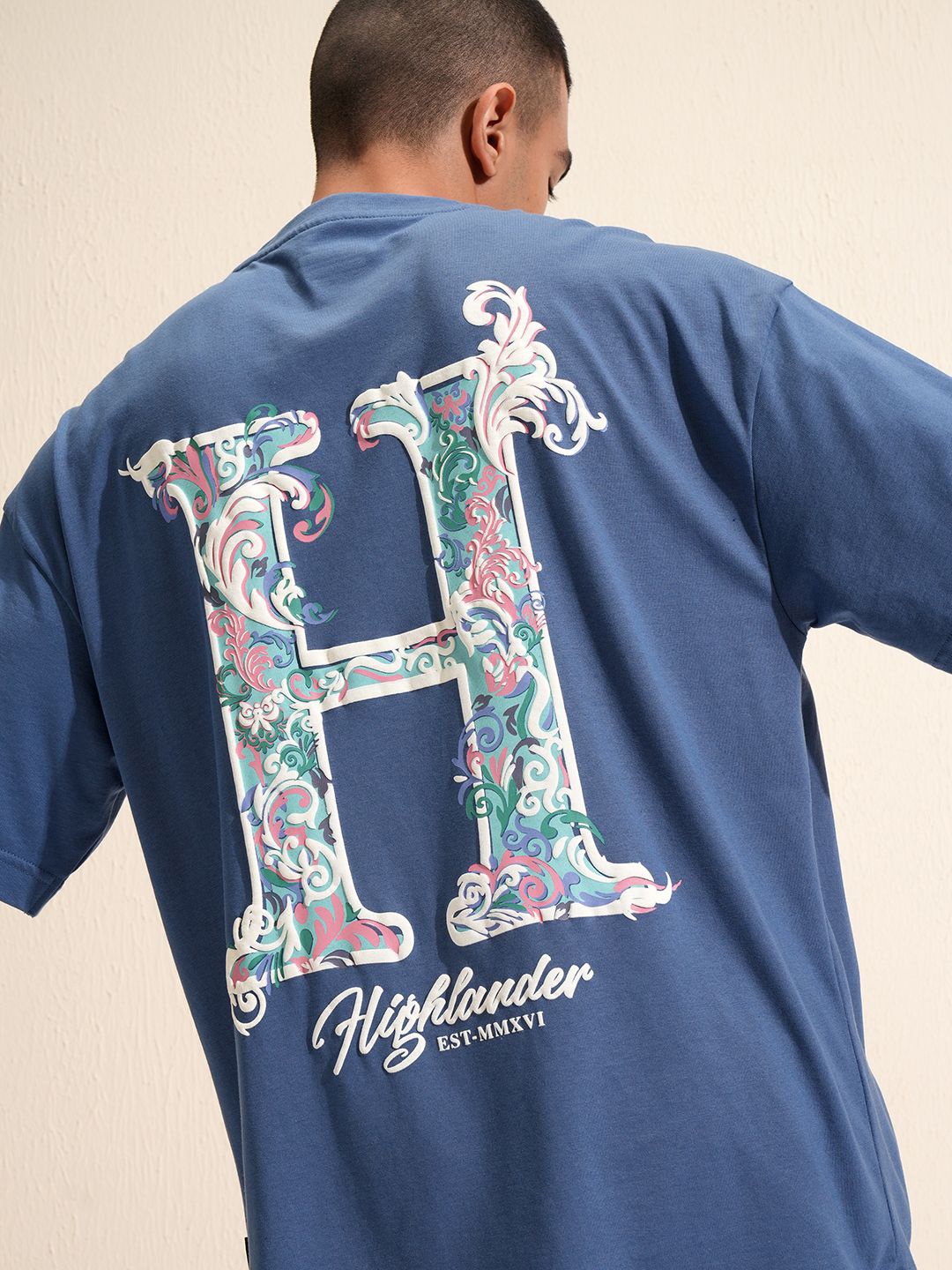 

HIGHLANDER Men Graphic Printed Round Neck T-shirt, Blue