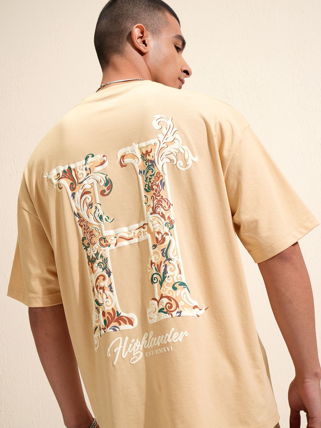 

HIGHLANDER Men Typography Printed Round Neck T-shirt, Beige