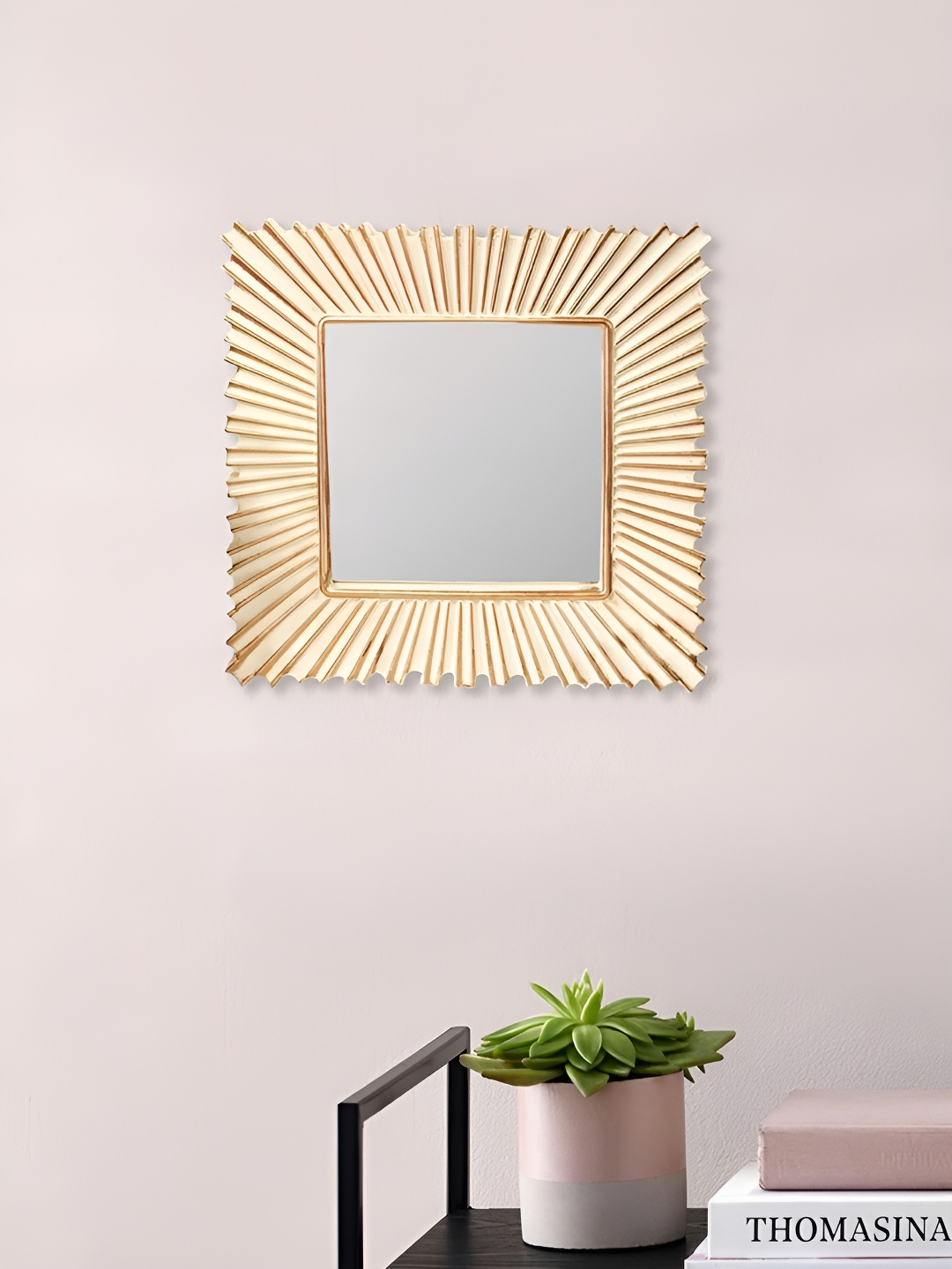 

Art Street Gold-Toned Textured Framed Square Shape Decorative Wall Mirror