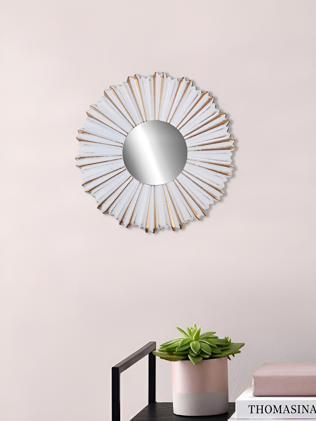 

Art Street White Starburst Round Shape Self Design Decorative Wall Mirror