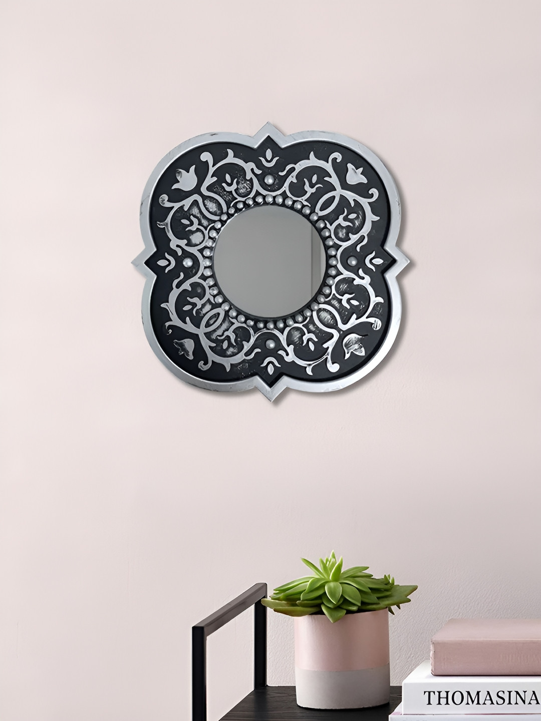 

Art Street Black Vintage Vector Leaf Design Decorative Wall Mirror