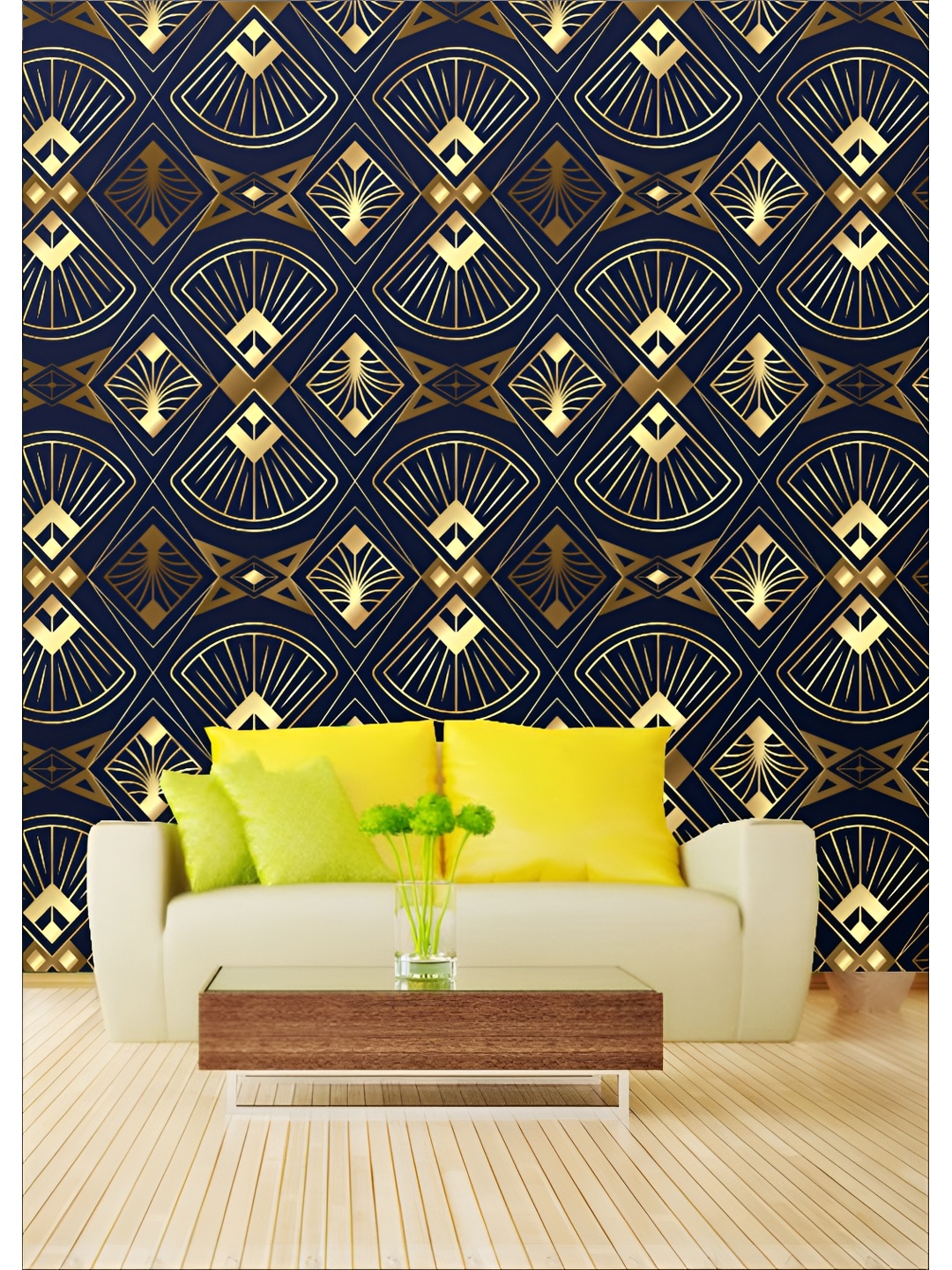 

Aura Black & Yellow Printed Self Adhesive Wall Stickers Wallpaper, Blue