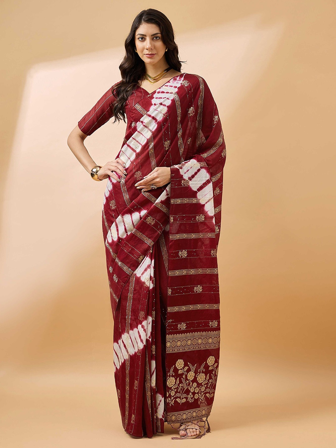 

Mitera Ethnic Motifs Zari Saree, Maroon