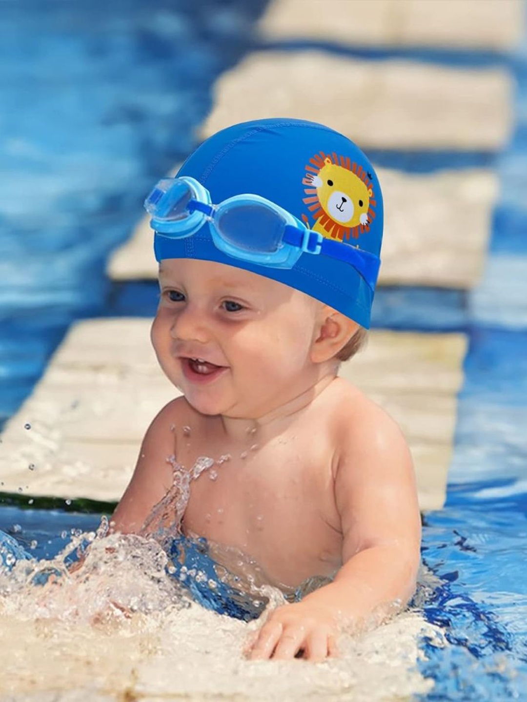 

EL REGALO Kids Printed Swimming Cap, Blue