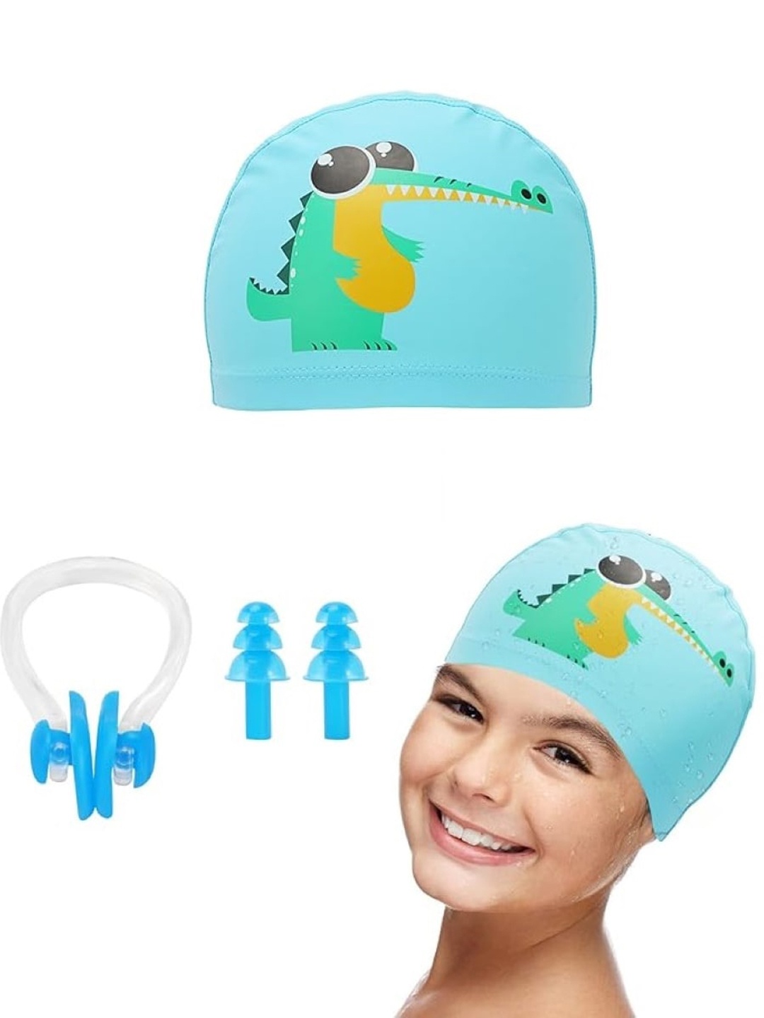

EL REGALO Kids Printed Swimming Cap, Blue