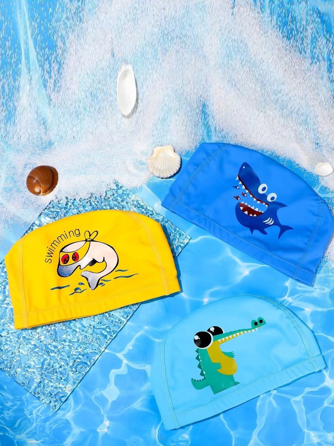 

EL REGALO Kids Pack Of 3 Printed Swimming Cap, Blue