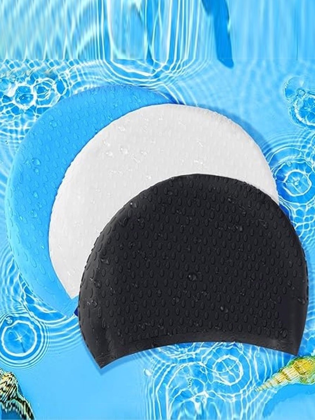 

EL REGALO Kids Pack Of 3 Textured Swim Cap, Black