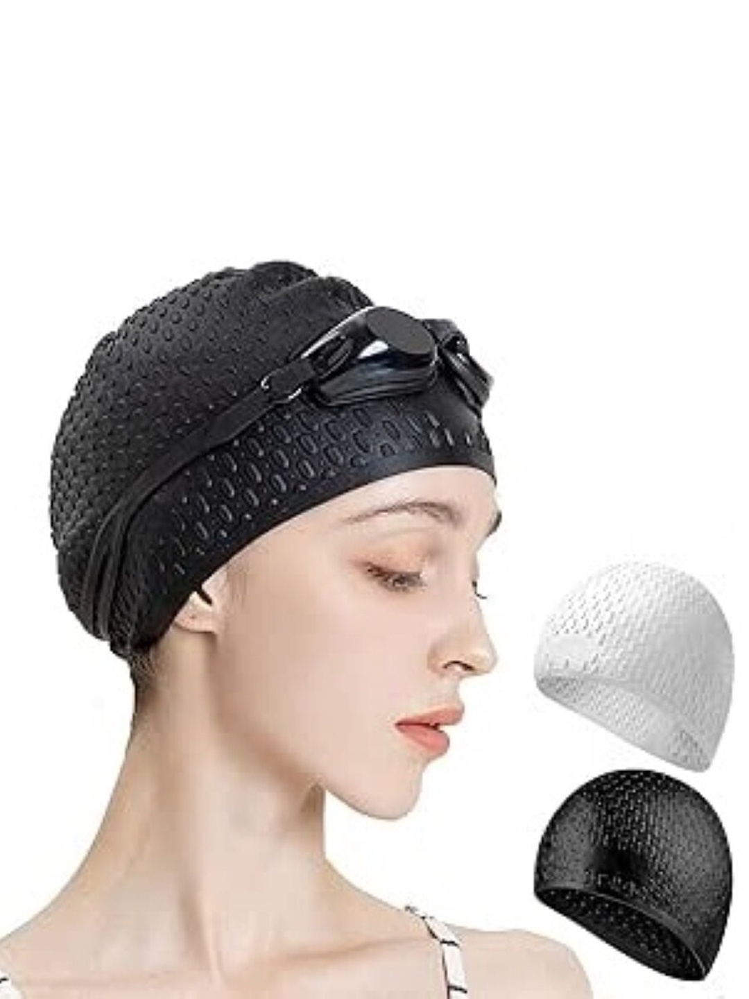 

EL REGALO Pack Of 2 Textured Swim Caps, Black