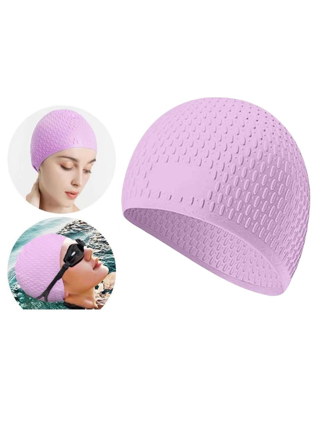 

EL REGALO Women Textured Non-Slip Swim Cap, Pink