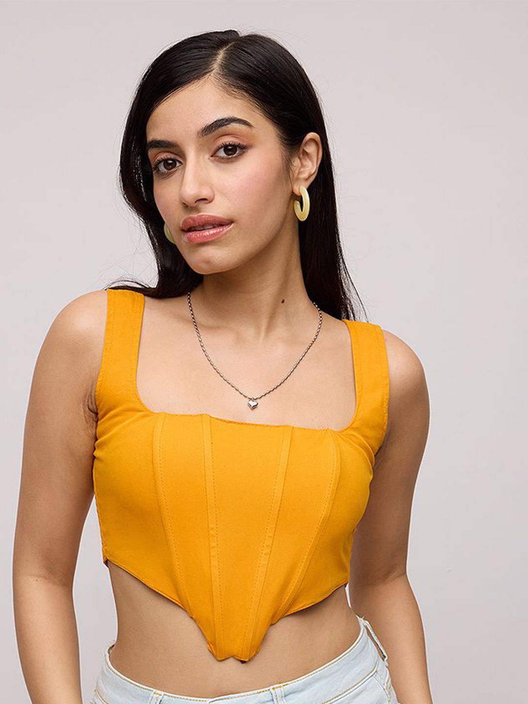 

FREAKINS Solid Square Neck Crop Top, Orange