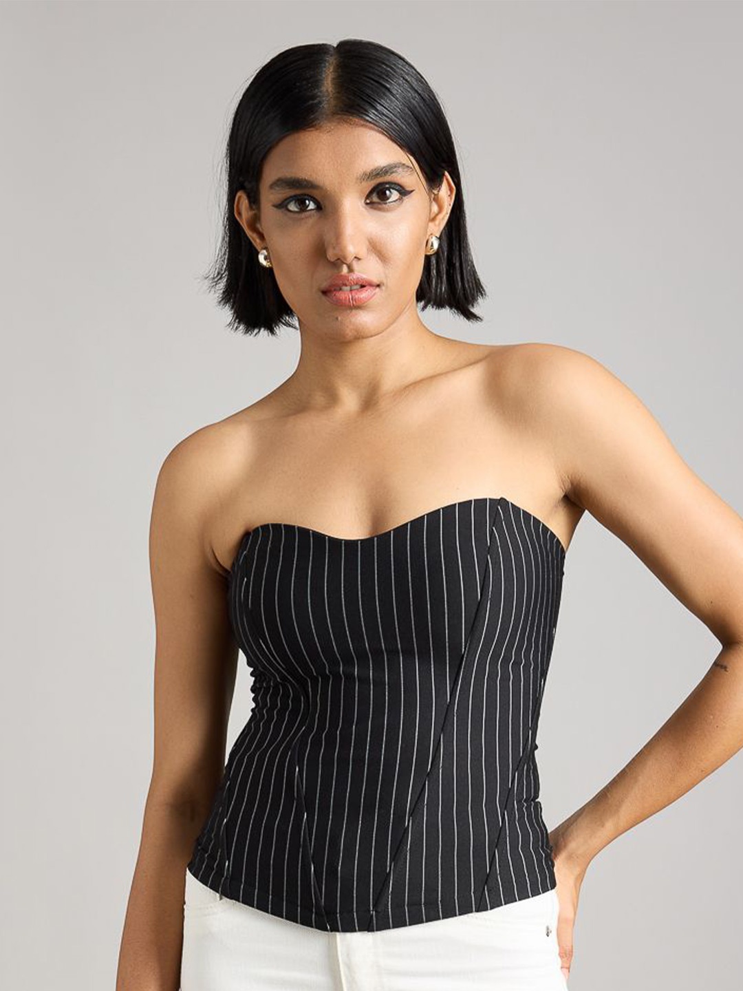 

FREAKINS Striped Strapless Tube Top, Black
