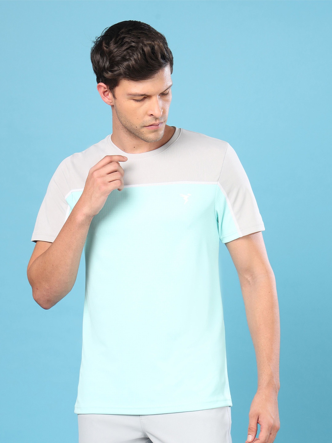 Technosport Colourblocked Round Neck UPF50 Slim Fit T-shirt, Blue