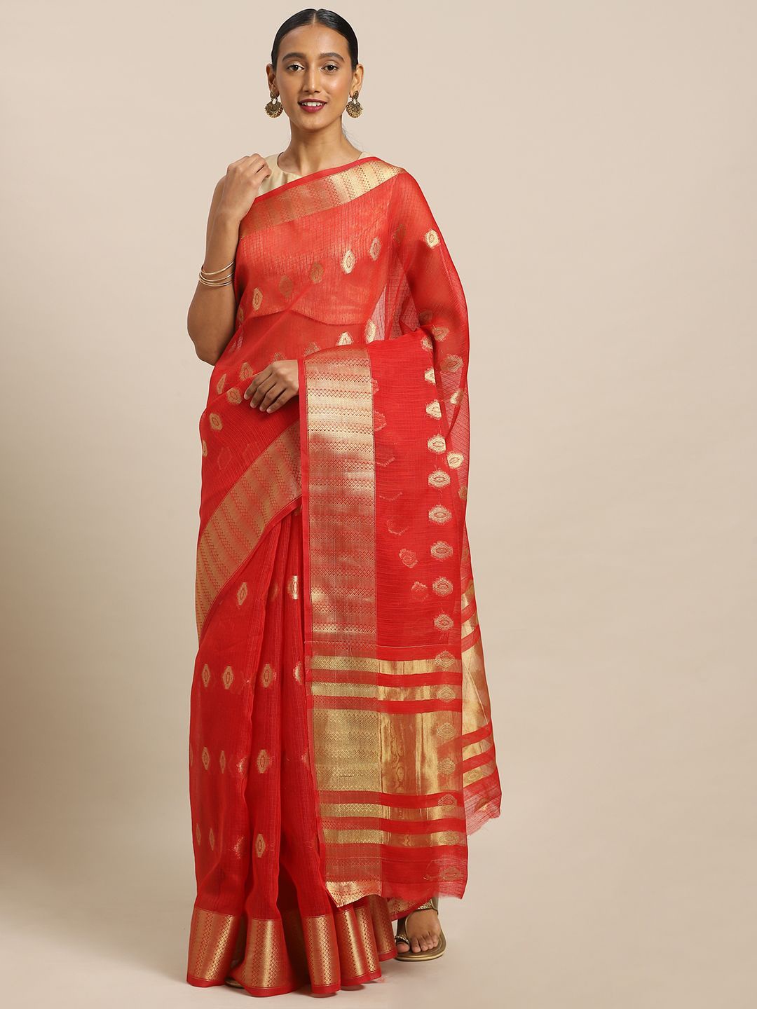 

Mitera Zari Jamdani Saree, Red