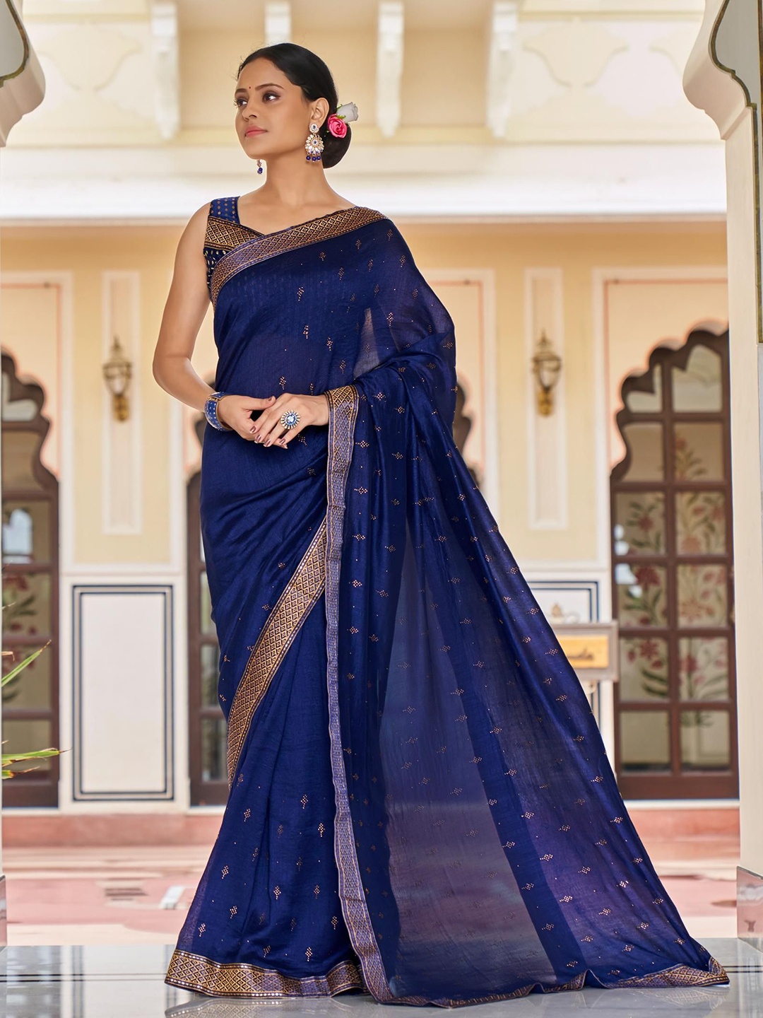 

Mitera Embellished Beads and Stones Saree, Blue