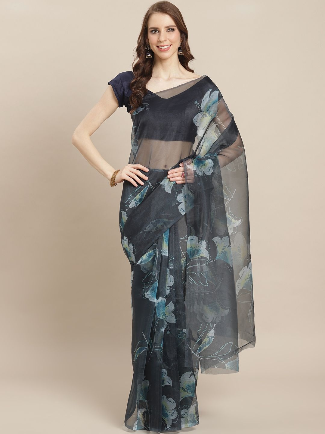 

Mitera Floral Organza Saree, Black