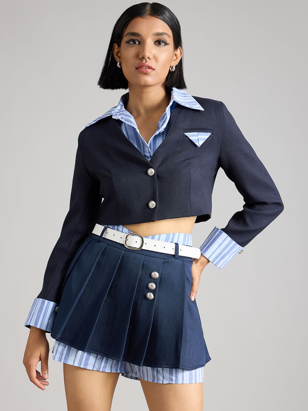 

FREAKINS Long Sleeved Cropped Blazers, Blue