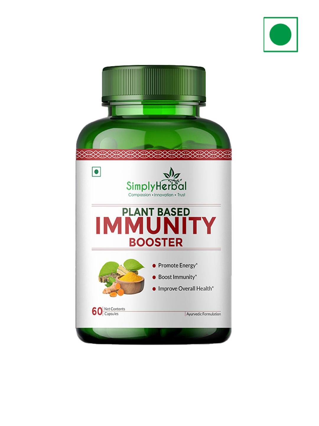 

Simply Herbal Plant Based Organic Immunity Booster Capsules-60 Capsules, Green