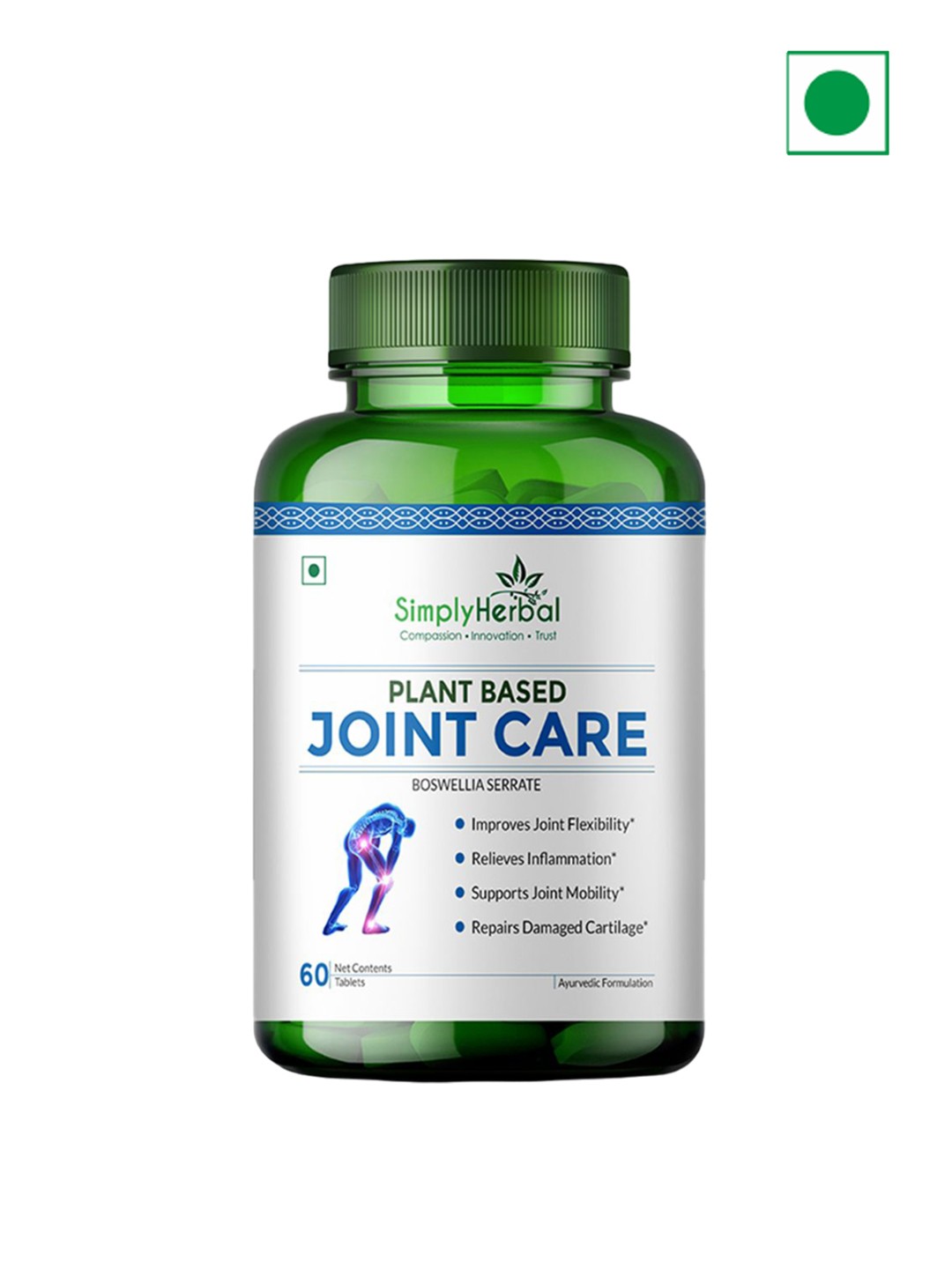 

Simply Herbal Plant Based Joint Care Tablets For Strong Bones - 60 Tablets, Green