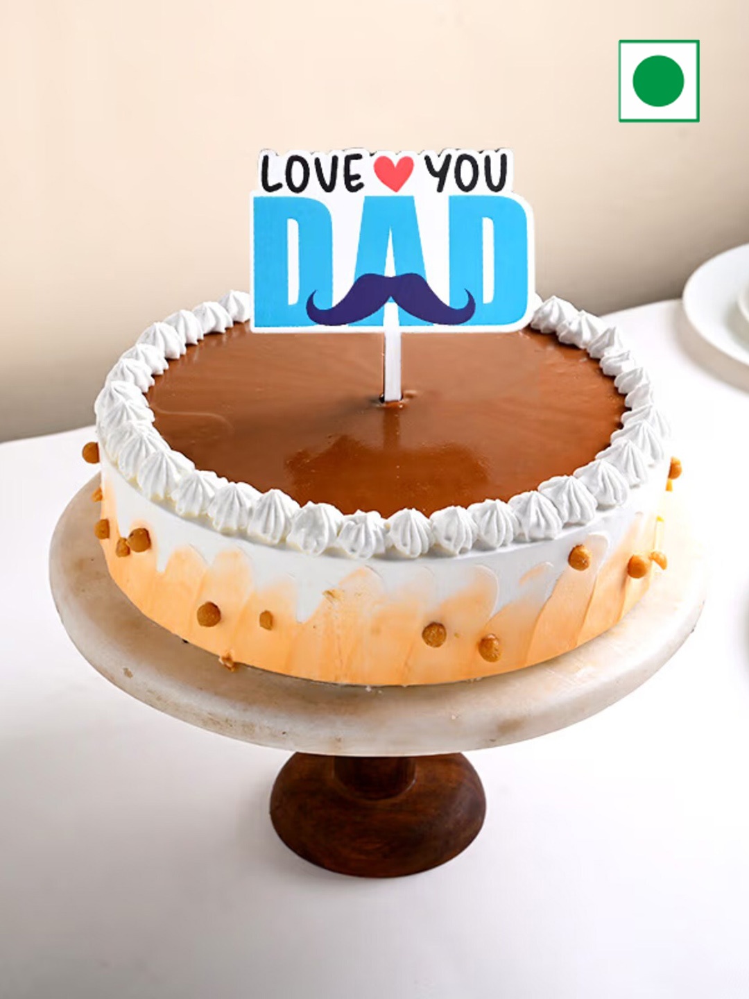 

Floweraura Dad Love Theme Butterscotch Flavor Eggless Round Cake- 500 g, White