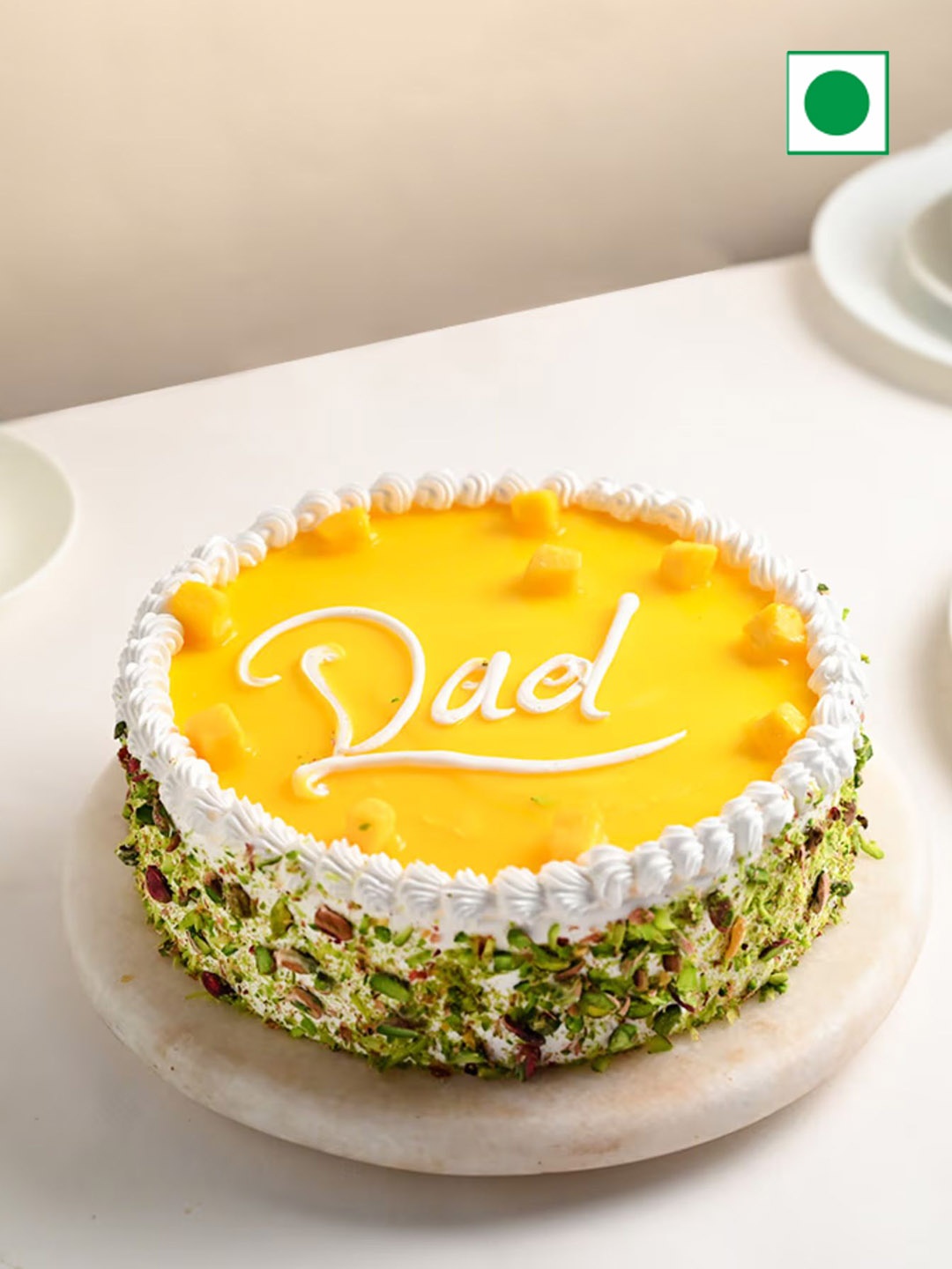 

Floweraura Fresh Papa Theme Mango Flavor Eggless Round Cake- 500 g, Yellow