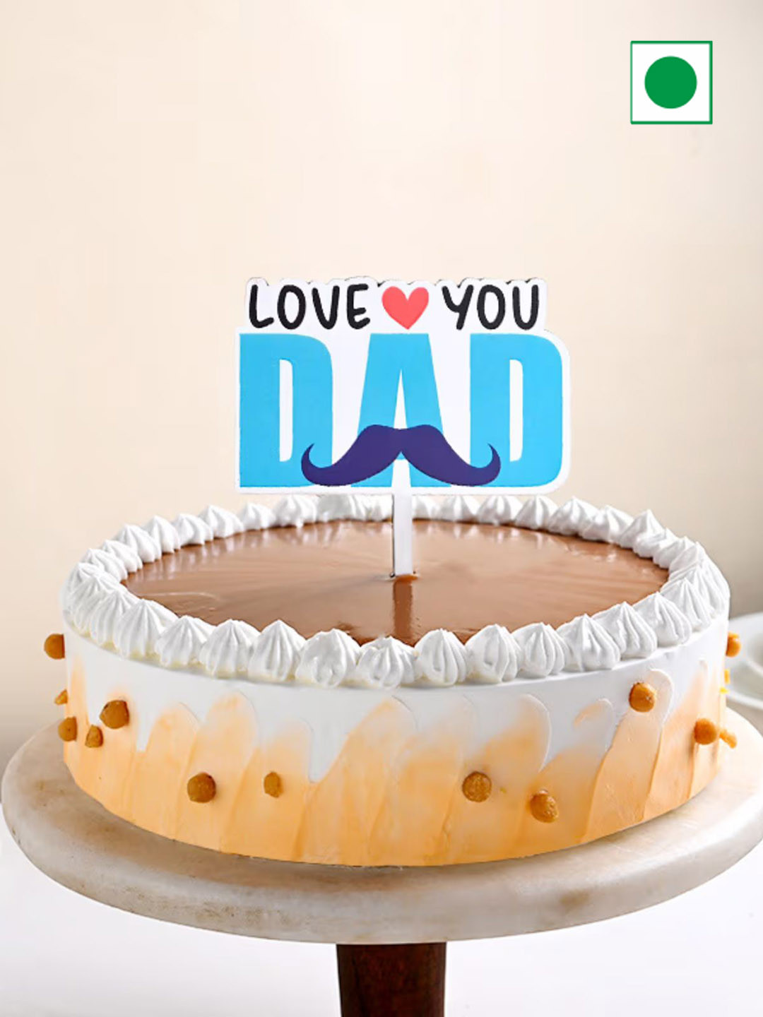 

Floweraura Dad Love Theme Butterscotch Flavor Eggless Round Cake- 1 Kg, White