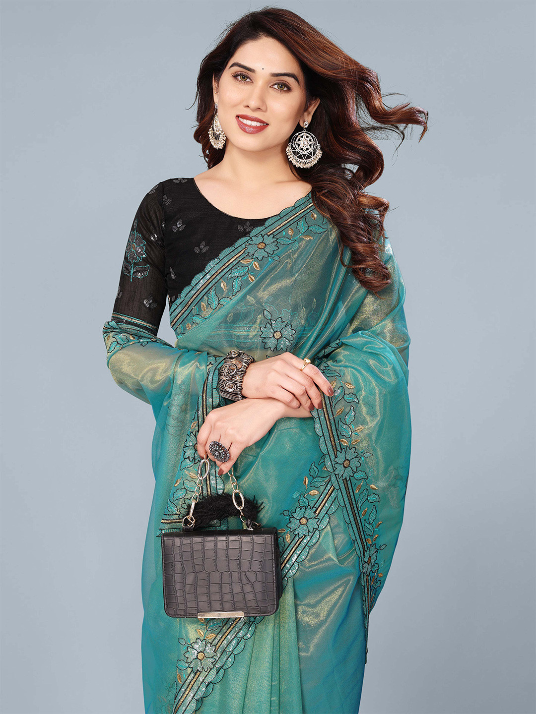 

Ashiya Fab Embellished Sequinned Net Saree, Blue