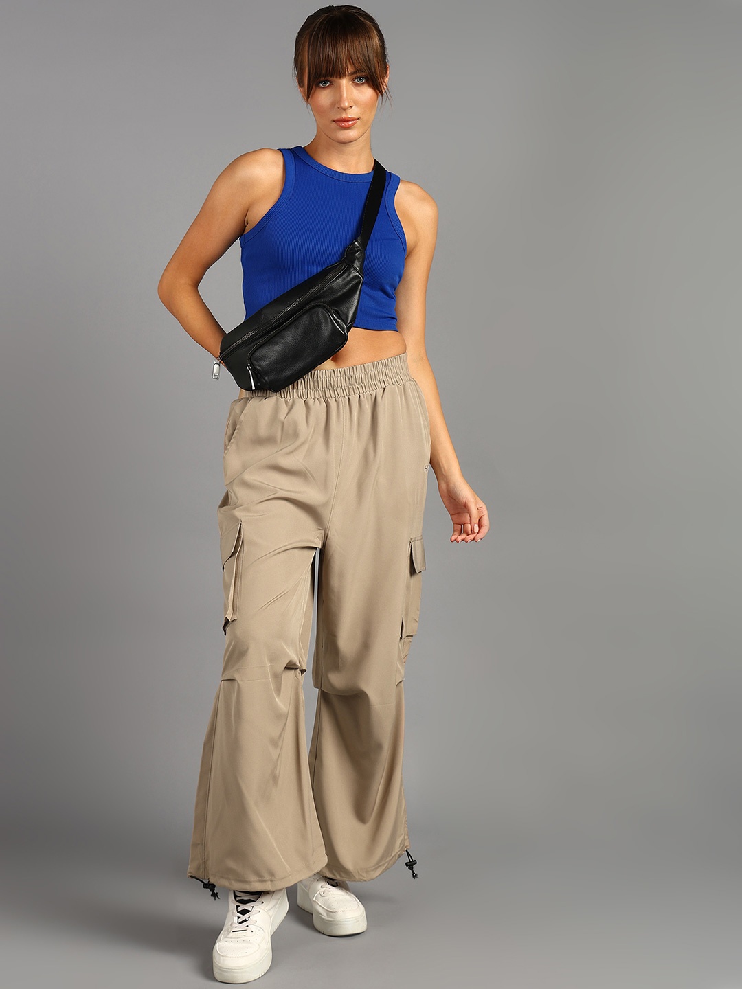 

HRX by Hrithik Roshan Women Baggy Parachute Cargo Track Pants, Beige
