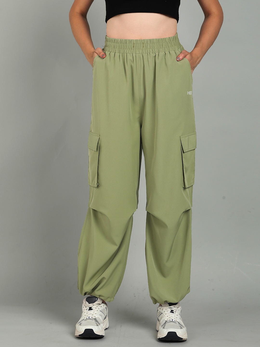 

HRX by Hrithik Roshan Women Baggy Parachute Cargo Track Pants, Green