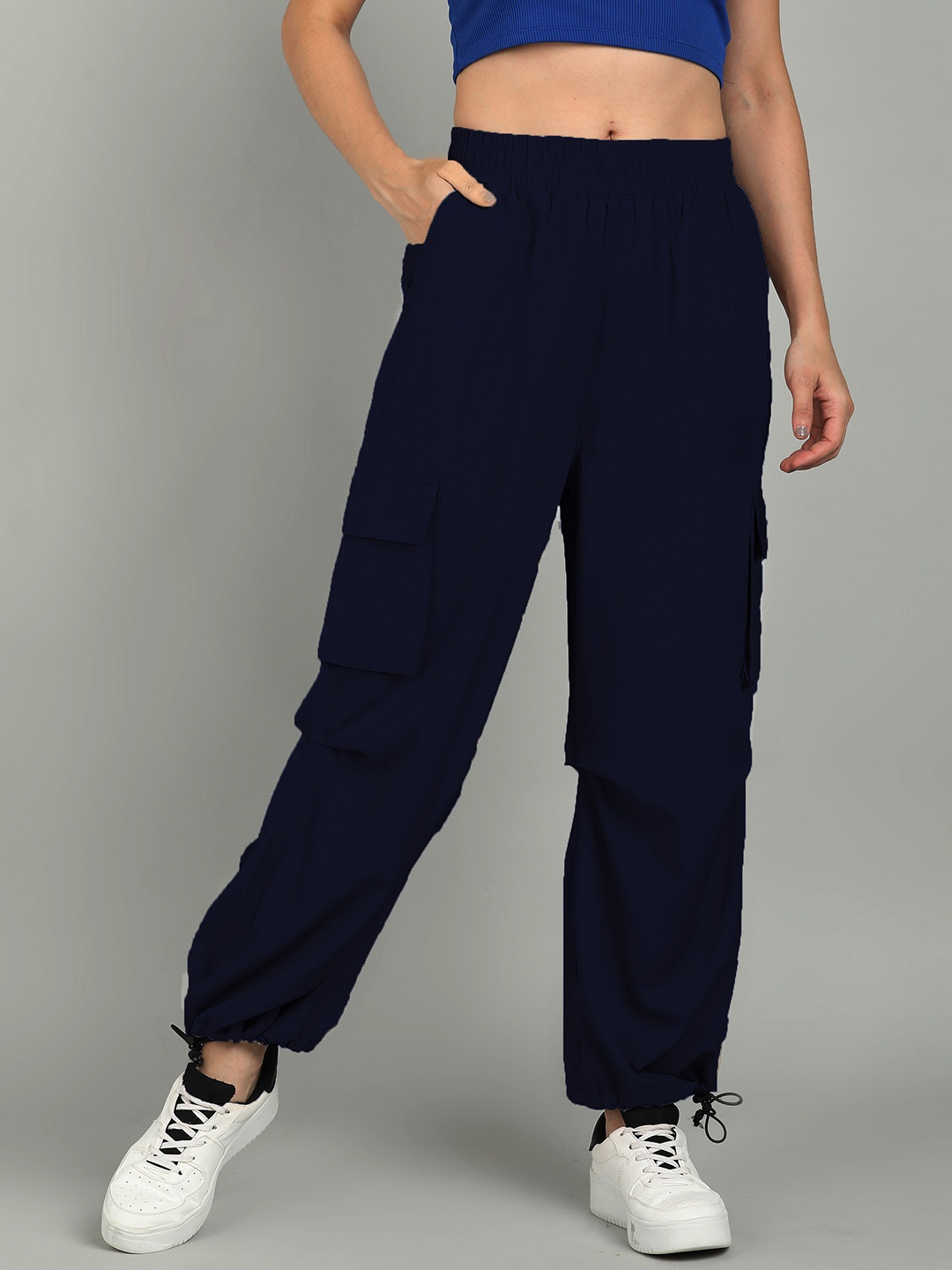 

HRX by Hrithik Roshan Women Baggy Parachute Cargo Track Pants, Blue