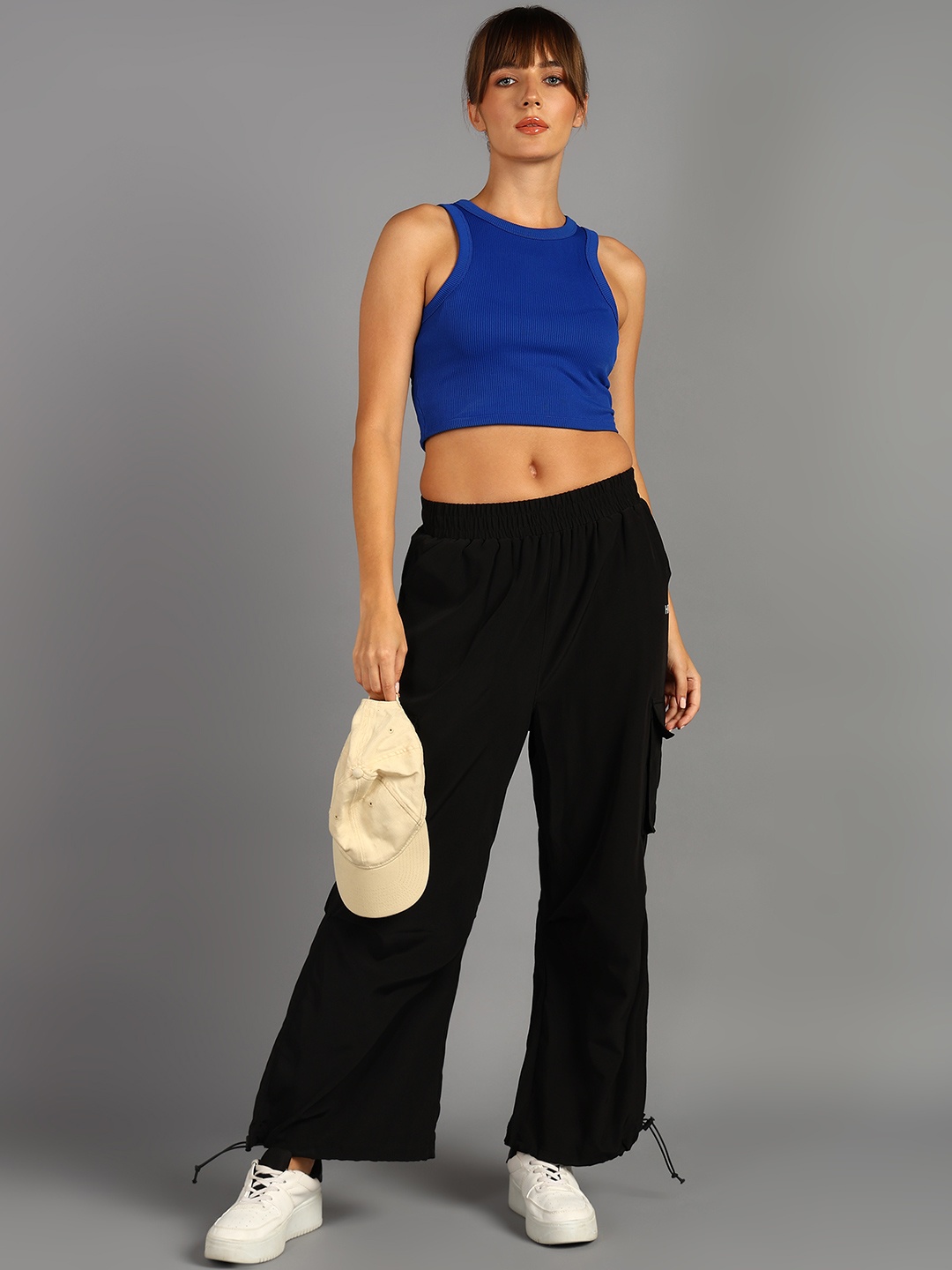 

HRX by Hrithik Roshan Women Baggy Parachute Cargo Track Pants, Black