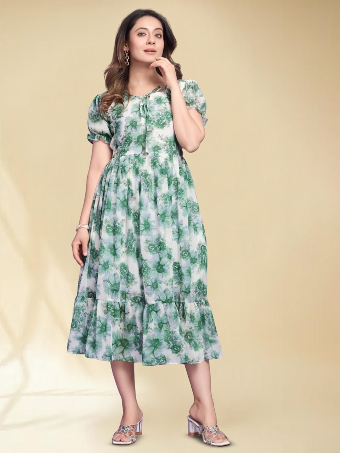 

BAESD Women Floral Printed Fit & Flare Midi Dress, Green