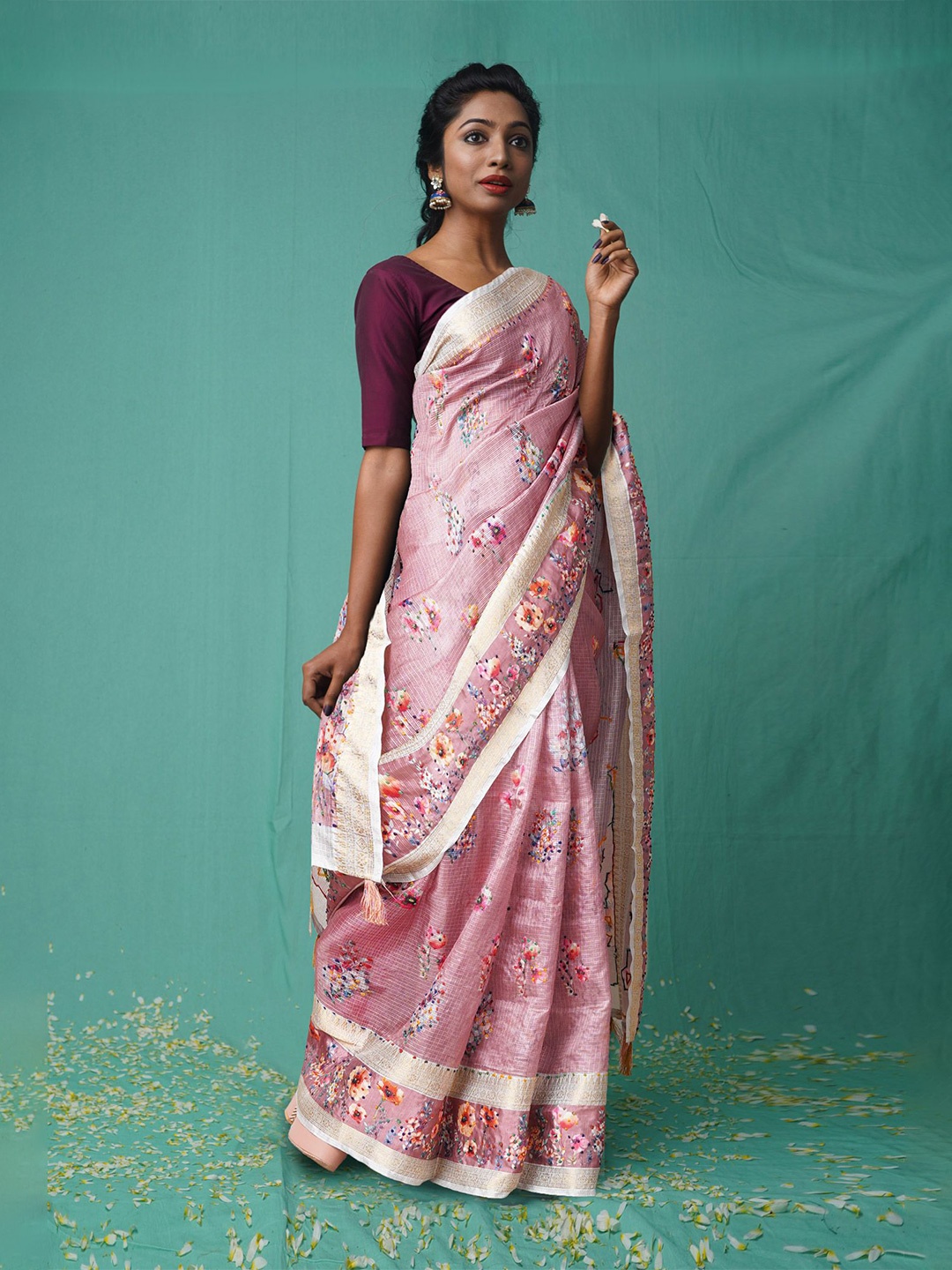

Unnati Silks Ethnic Motifs Zari Handloom Kota Saree, Pink