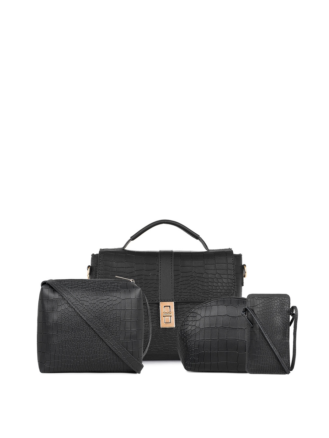 

LEGAL BRIBE Animal Textured PU Oversized Structured Satchel with Cut Work, Black
