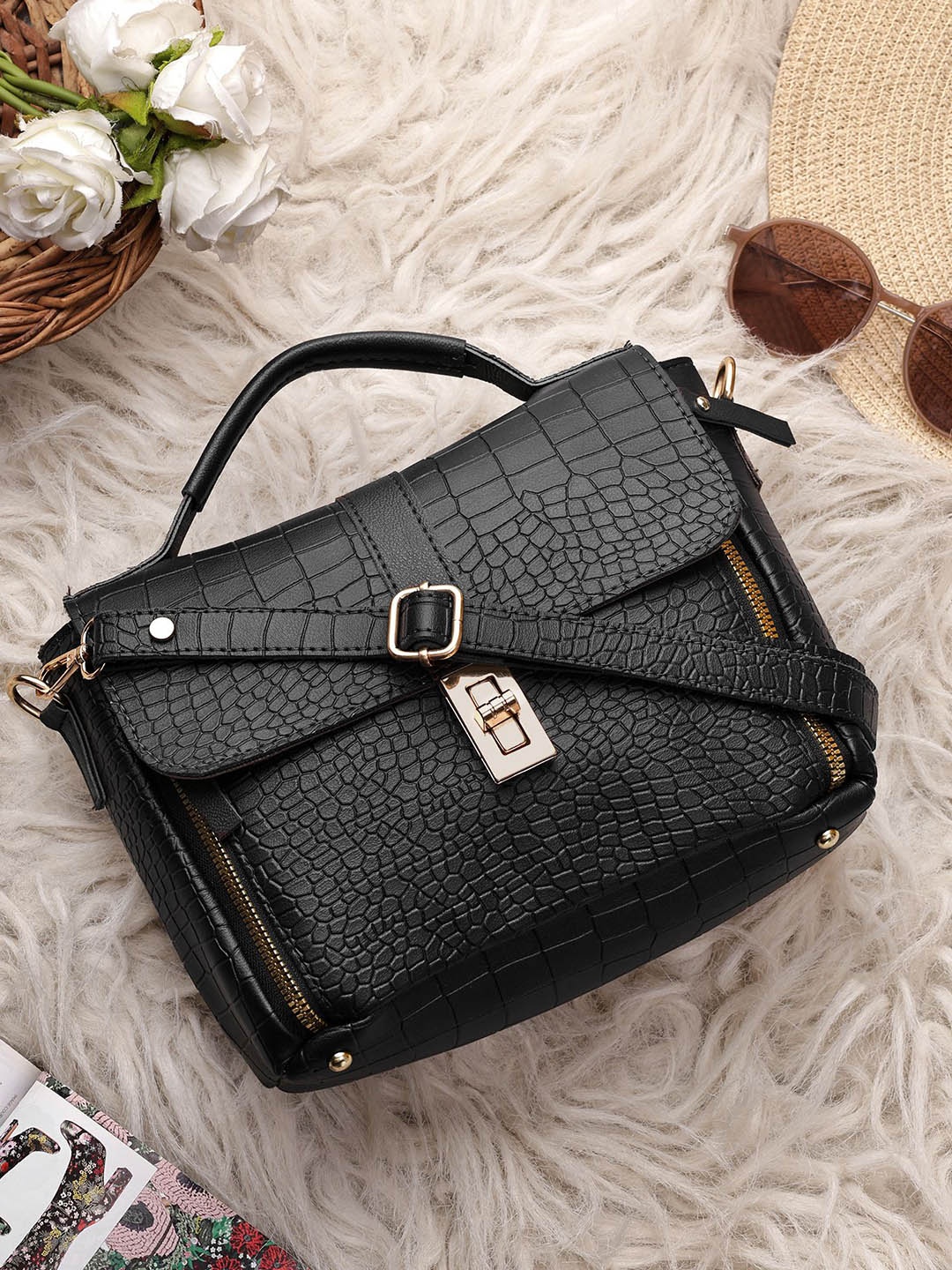 

LEGAL BRIBE Women's Textured PU Structured Sling Bag with Tasselled, Black
