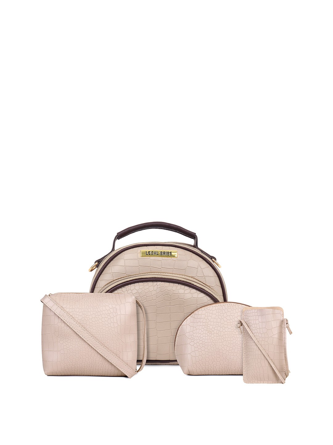 

LEGAL BRIBE Animal Textured PU Structured Handheld Bag with Tasselled, Beige