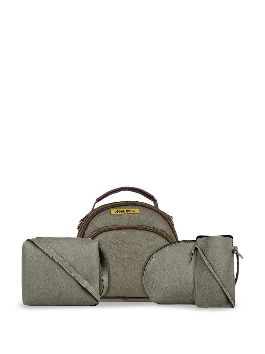 

LEGAL BRIBE PU Combo of 4 Structured Handheld Bag with Cut Work, Green