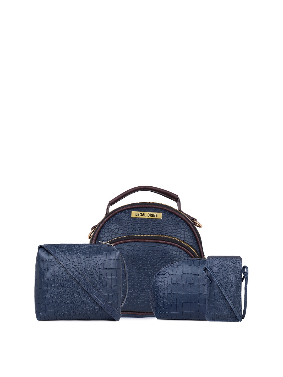 

LEGAL BRIBE Textured PU Structured Handheld Bag with Cut Work, Blue