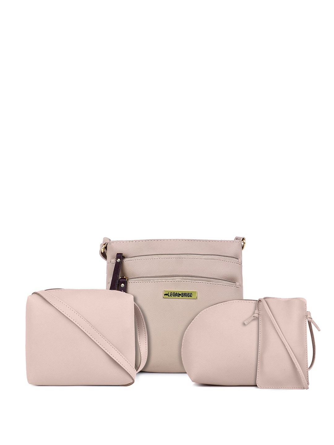 

LEGAL BRIBE PU Structured Handheld Bag with Bow Detail Combo of 4, Beige
