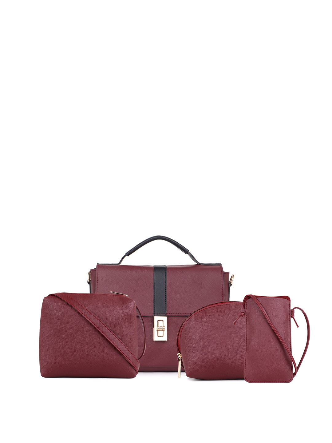 

LEGAL BRIBE Colourblocked PU Structured Handheld Bag, Maroon